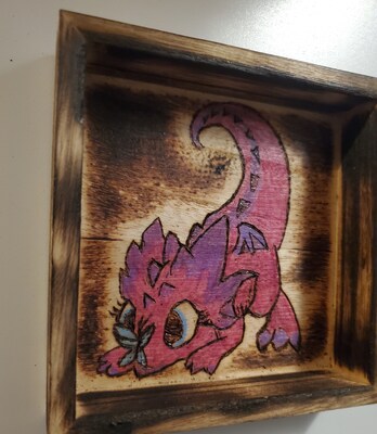 Shadow box baby pink dragon woodburn art - image2